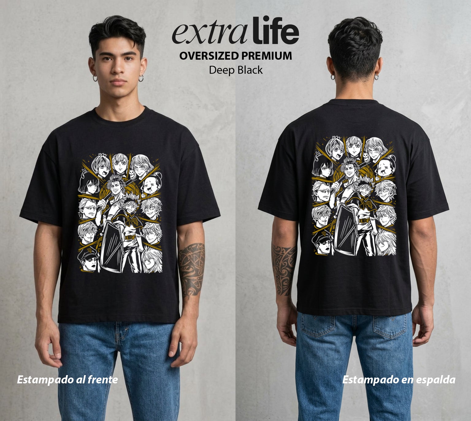 El Trebol Magico | Los Heroes del Futuro #00236 - Playera Oversized Premium | Deep Black - Foto en modelo