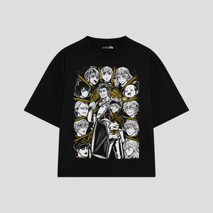 Playera streetwear premium de anime y gaming ExtraLife MX, corte boxy oversized drop shoulder heavyweight en color Deep Black y Off-White, moda urbana mexicana de culto.