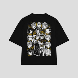 Playera streetwear premium de anime y gaming ExtraLife MX, corte boxy oversized drop shoulder heavyweight en color Deep Black y Off-White, moda urbana mexicana de culto.