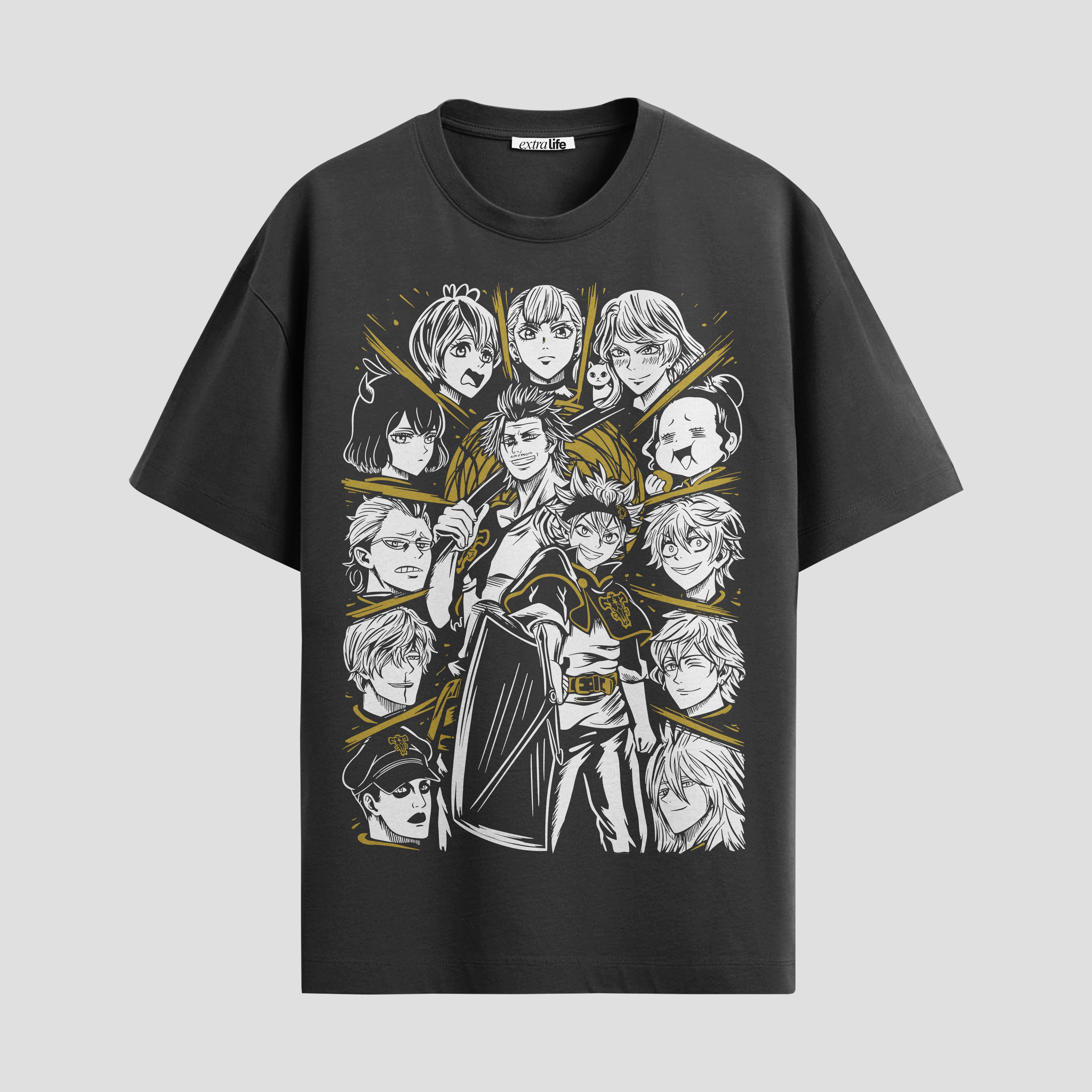 Playera urbana de anime y gaming ExtraLife MX, corte Standard Fit unisex ligero y transpirable en color Deep Black y Pure White, ropa de uso diario para gym y casual.