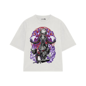Playera streetwear premium de anime y gaming ExtraLife MX, corte boxy oversized drop shoulder heavyweight en color Deep Black y Off-White, moda urbana mexicana de culto.