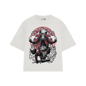 Playera streetwear premium de anime y gaming ExtraLife MX, corte boxy oversized drop shoulder heavyweight en color Deep Black y Off-White, moda urbana mexicana de culto.