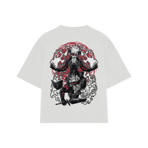 Playera streetwear premium de anime y gaming ExtraLife MX, corte boxy oversized drop shoulder heavyweight en color Deep Black y Off-White, moda urbana mexicana de culto.