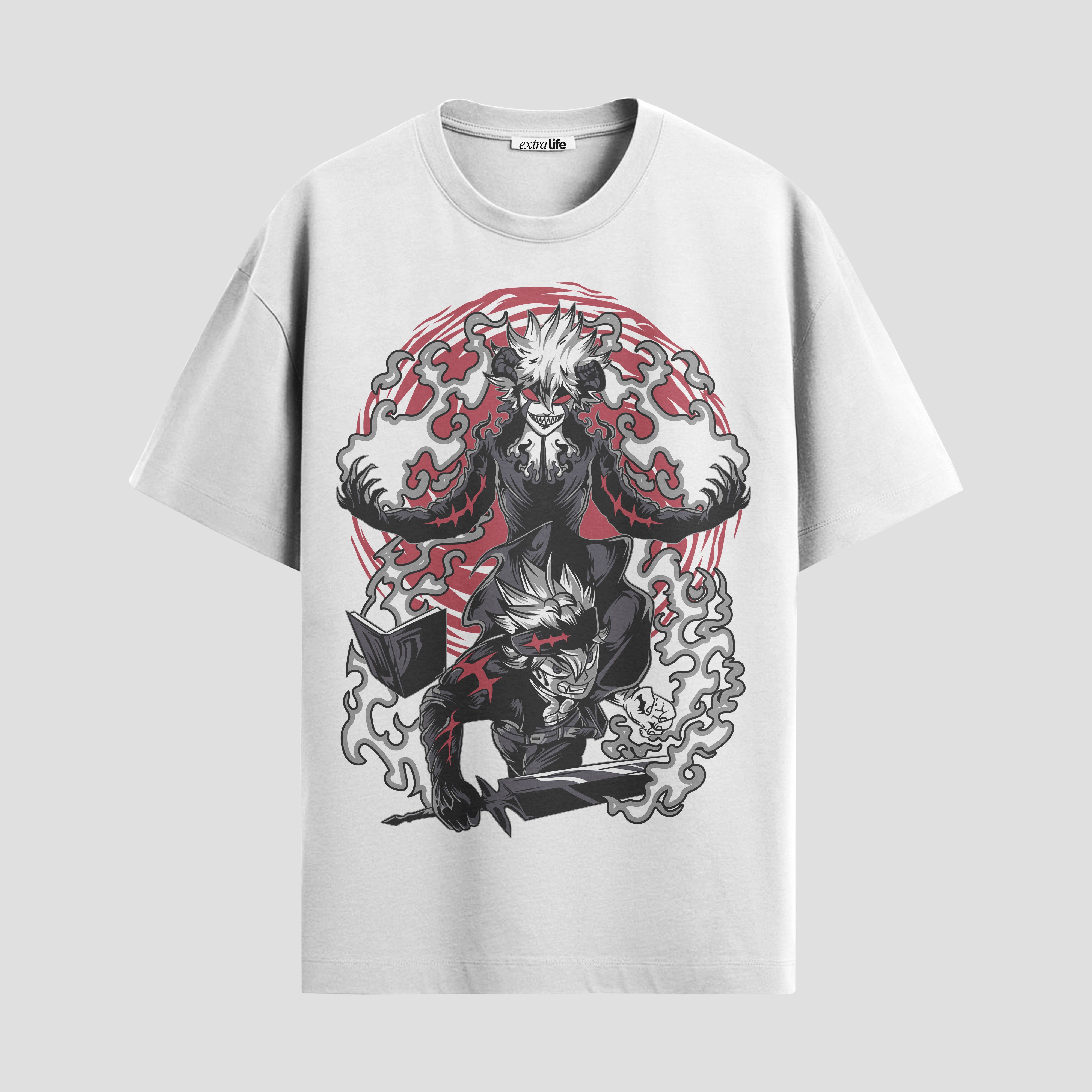 Playera urbana de anime y gaming ExtraLife MX, corte Standard Fit unisex ligero y transpirable en color Deep Black y Pure White, ropa de uso diario para gym y casual.