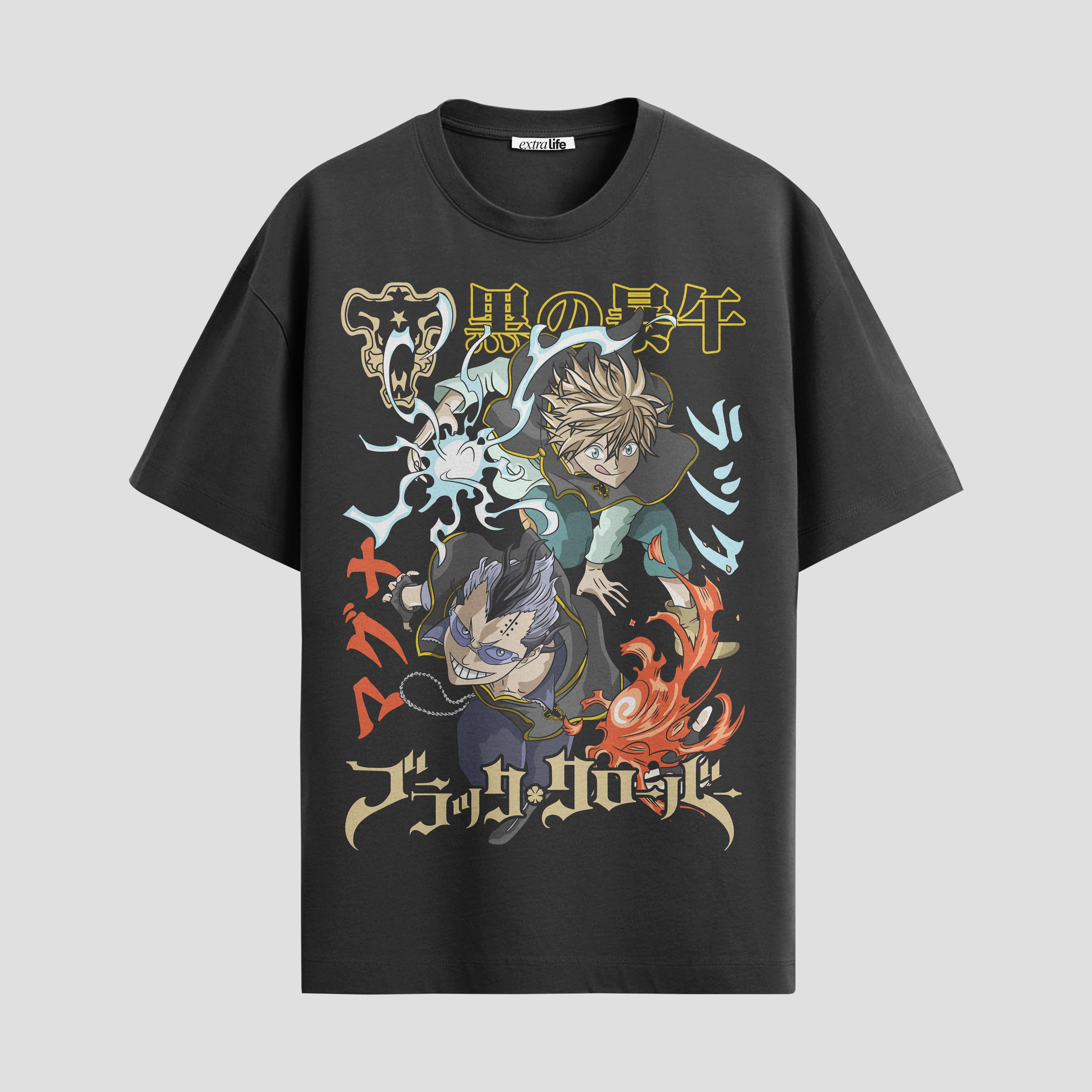 Playera urbana de anime y gaming ExtraLife MX, corte Standard Fit unisex ligero y transpirable en color Deep Black y Pure White, ropa de uso diario para gym y casual.