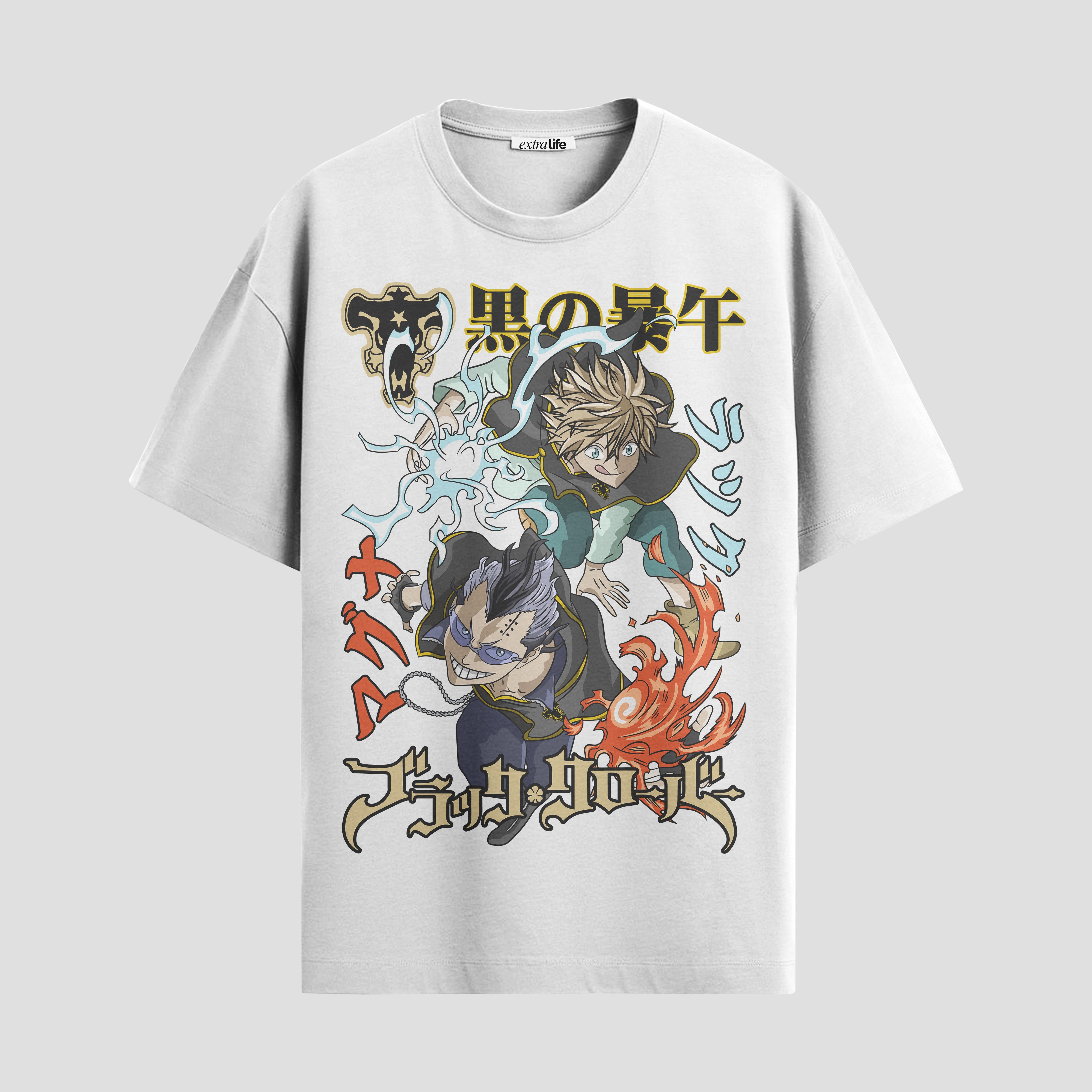 Playera urbana de anime y gaming ExtraLife MX, corte Standard Fit unisex ligero y transpirable en color Deep Black y Pure White, ropa de uso diario para gym y casual.