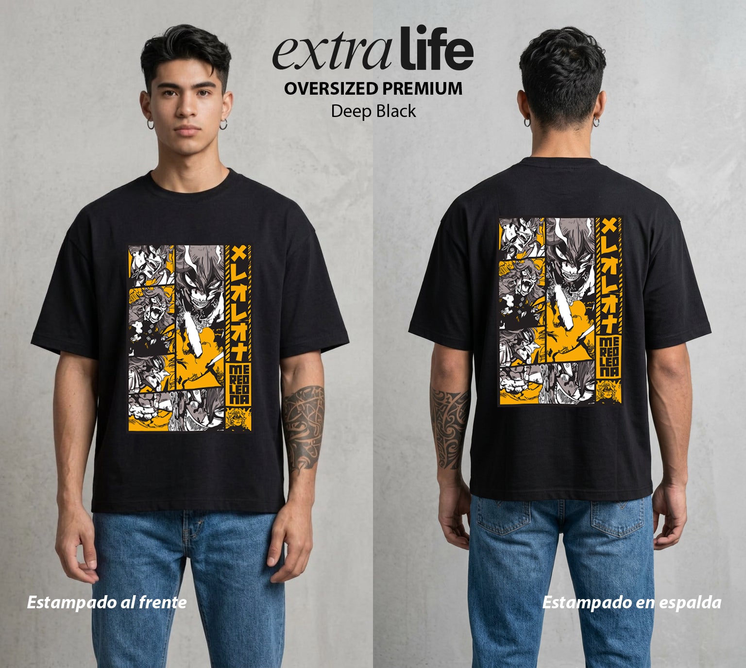 El Trebol Magico | Black Clover Mereoleona #00241 - Playera Oversized Premium | Deep Black - Foto en modelo