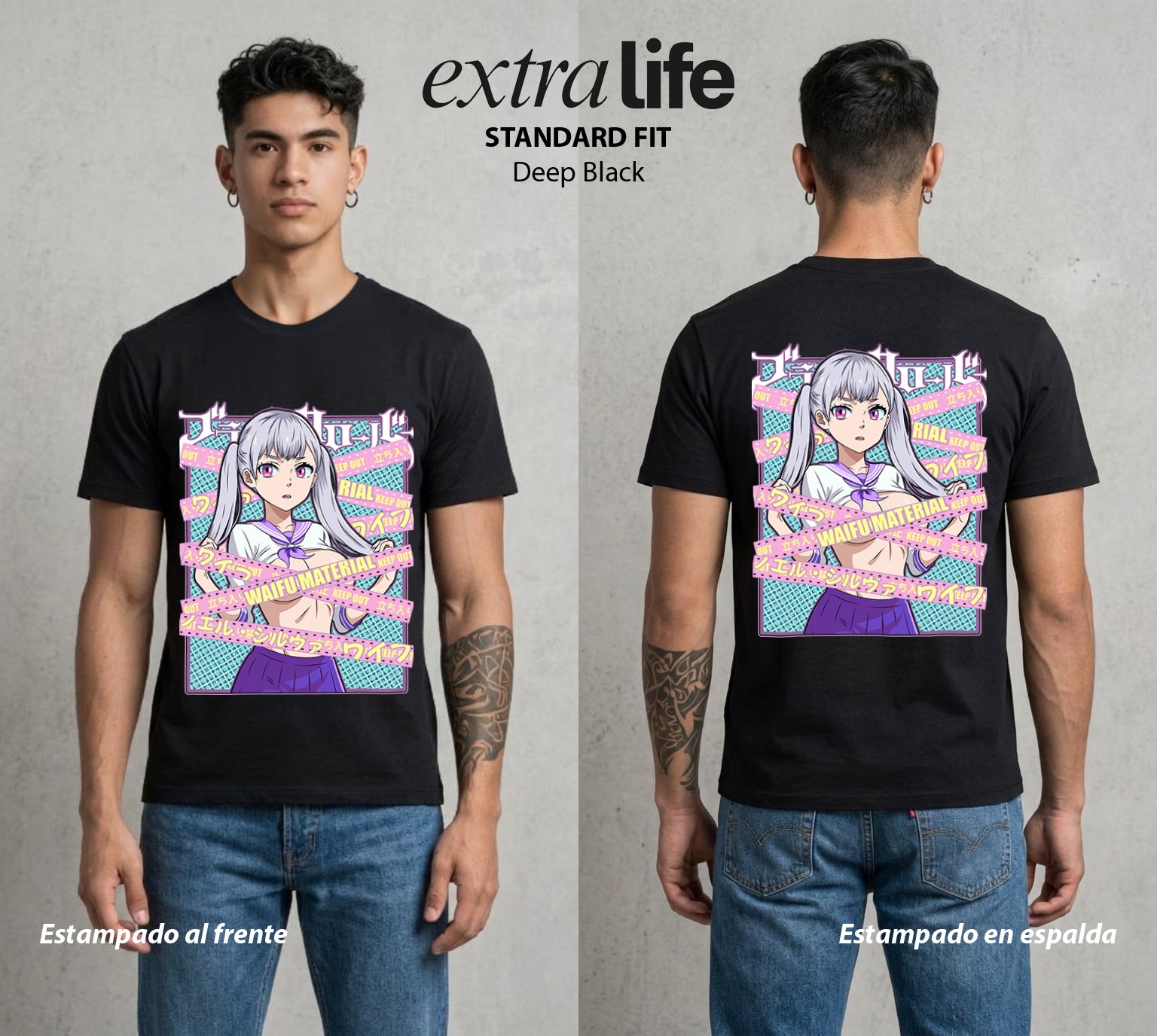 El Trebol Magico | Black Clover Noelle Silva del Corazon #00242 - Playera Standard Fit | Deep Black - Foto en modelo