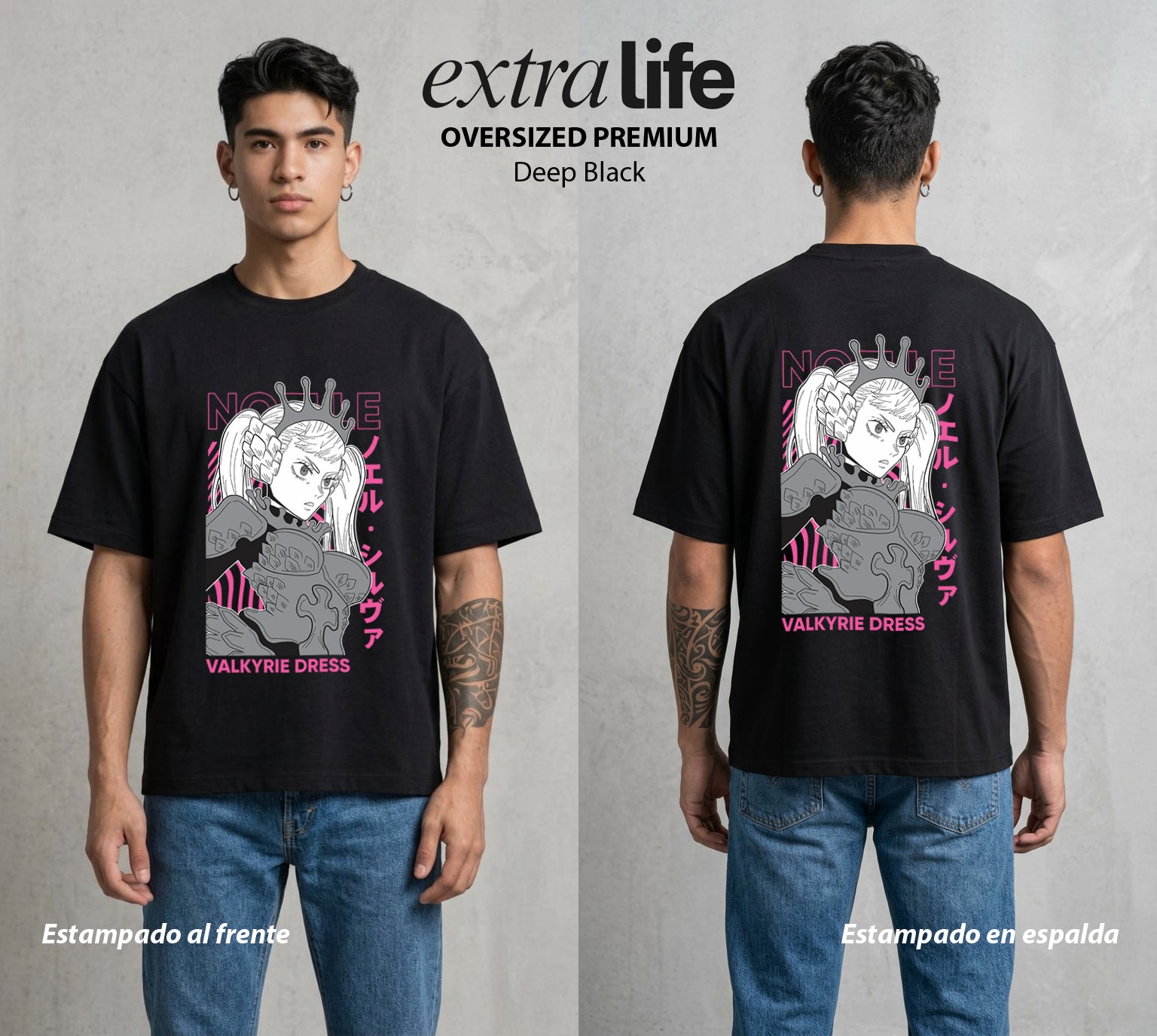 El Trebol Magico | Black Clover Noelle #00243 - Playera Oversized Premium | Deep Black - Foto en modelo