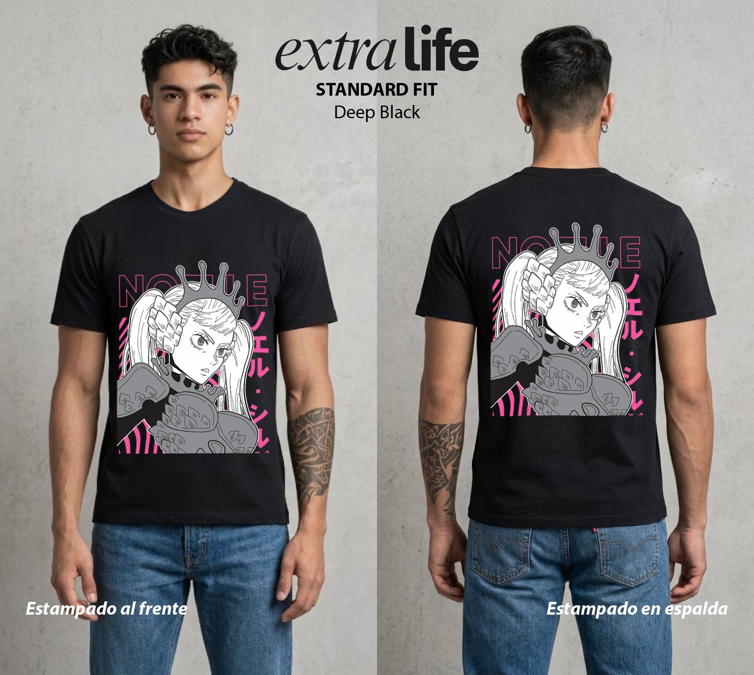 El Trebol Magico | Black Clover Noelle #00243 - Playera Standard Fit | Deep Black - Foto en modelo