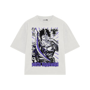 Playera streetwear premium de anime y gaming ExtraLife MX, corte boxy oversized drop shoulder heavyweight en color Deep Black y Off-White, moda urbana mexicana de culto.