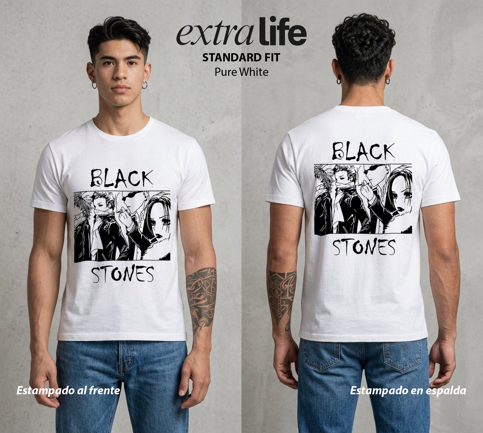 Dos Destinos Un Nombre | Black Stones #00246 - Playera Standard Fit | Pure White - Foto en modelo