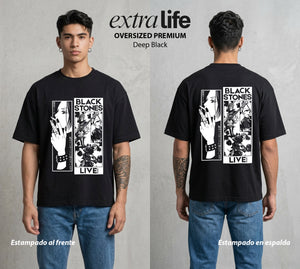 Dos Destinos Un Nombre | Black Stones #00250 - Playera Oversized Premium | Deep Black - Foto en modelo