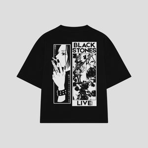 Playera streetwear premium de anime y gaming ExtraLife MX, corte boxy oversized drop shoulder heavyweight en color Deep Black y Off-White, moda urbana mexicana de culto.