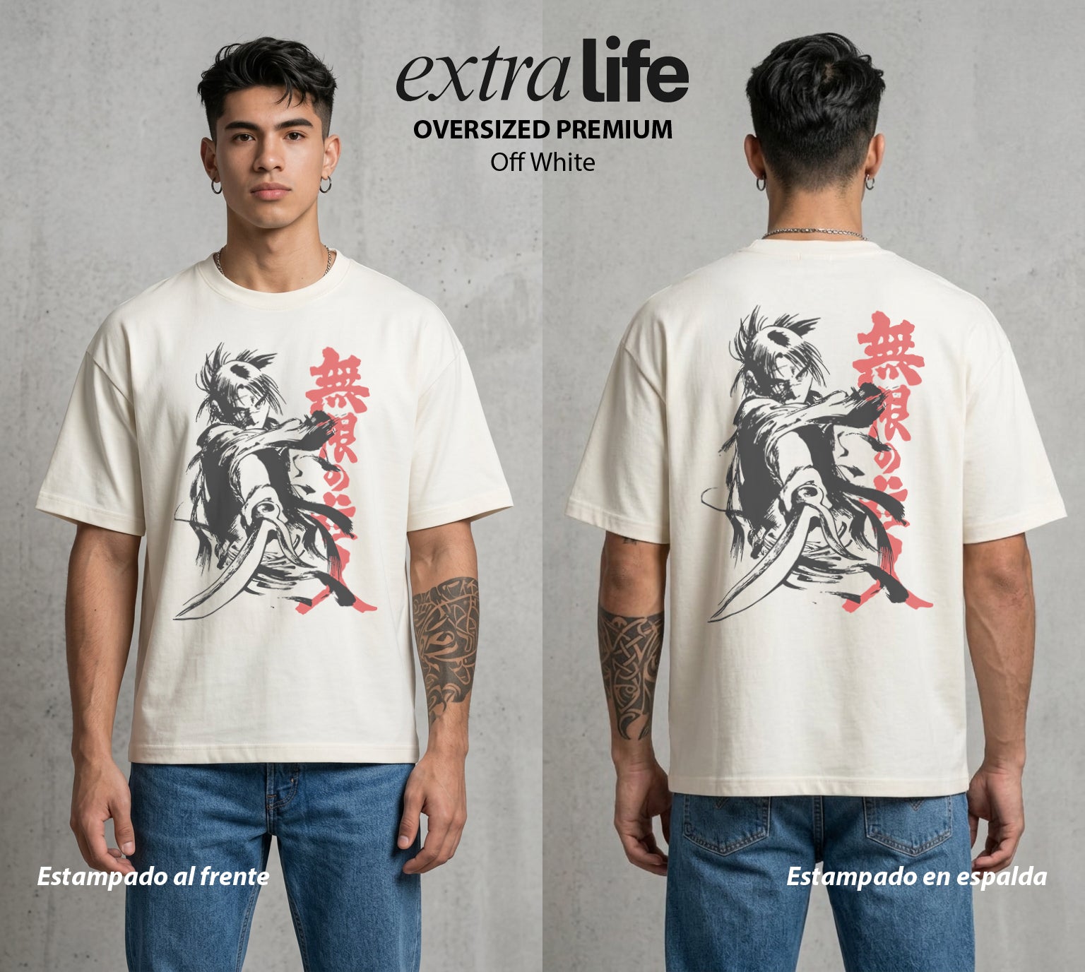 La Hoja Inmortal | Blade Of The Immortal #00251 - Playera Oversized Premium | Off White - Foto en modelo