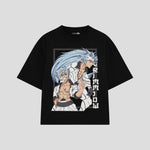 Playera streetwear premium de anime y gaming ExtraLife MX, corte boxy oversized drop shoulder heavyweight en color Deep Black y Off-White, moda urbana mexicana de culto.
