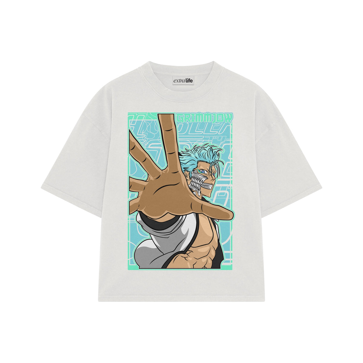 Playera streetwear premium de anime y gaming ExtraLife MX, corte oversized drop shoulder ligero y fresco en color Deep Black y Off-White, moda urbana mexicana de culto.