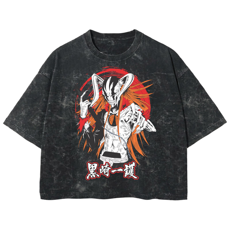 Playera streetwear premium de anime y gaming ExtraLife MX, corte boxy deluxe mineral wash heavyweight en color Acid Wash, moda urbana mexicana de culto.
