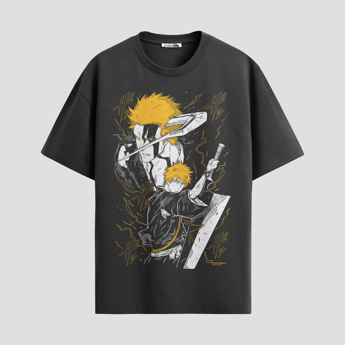 Playera urbana de anime y gaming ExtraLife MX, corte Classic Premium unisex ligero y transpirable en color Deep Black y Pure White, ropa de uso diario para gym y casual.