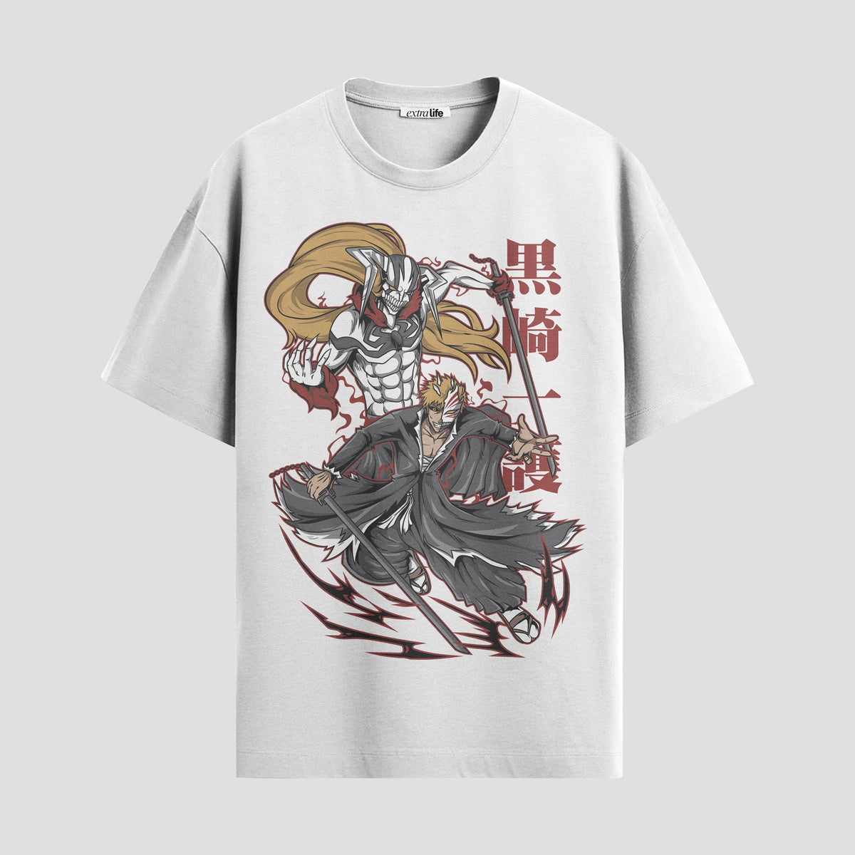 Playera urbana de anime y gaming ExtraLife MX, corte Classic Premium unisex ligero y transpirable en color Deep Black y Pure White, ropa de uso diario para gym y casual.
