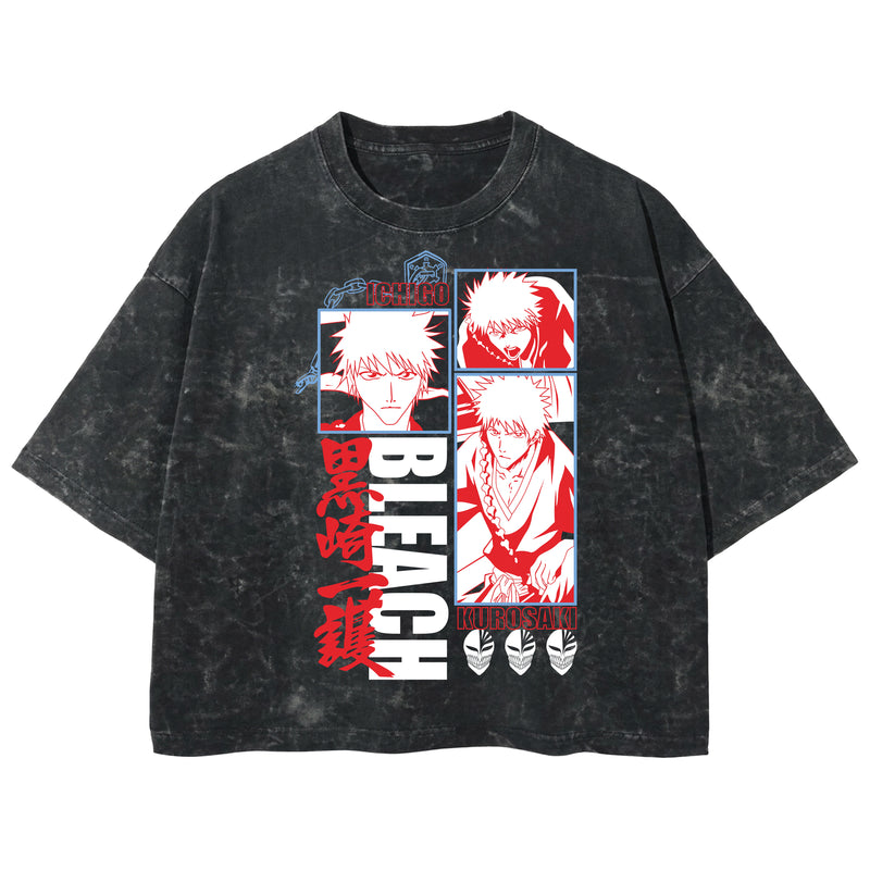 Playera streetwear premium de anime y gaming ExtraLife MX, corte boxy deluxe mineral wash heavyweight en color Acid Wash, moda urbana mexicana de culto.