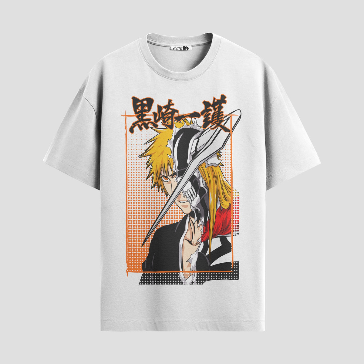 Playera urbana de anime y gaming ExtraLife MX, corte Classic Premium unisex ligero y transpirable en color Deep Black y Pure White, ropa de uso diario para gym y casual.