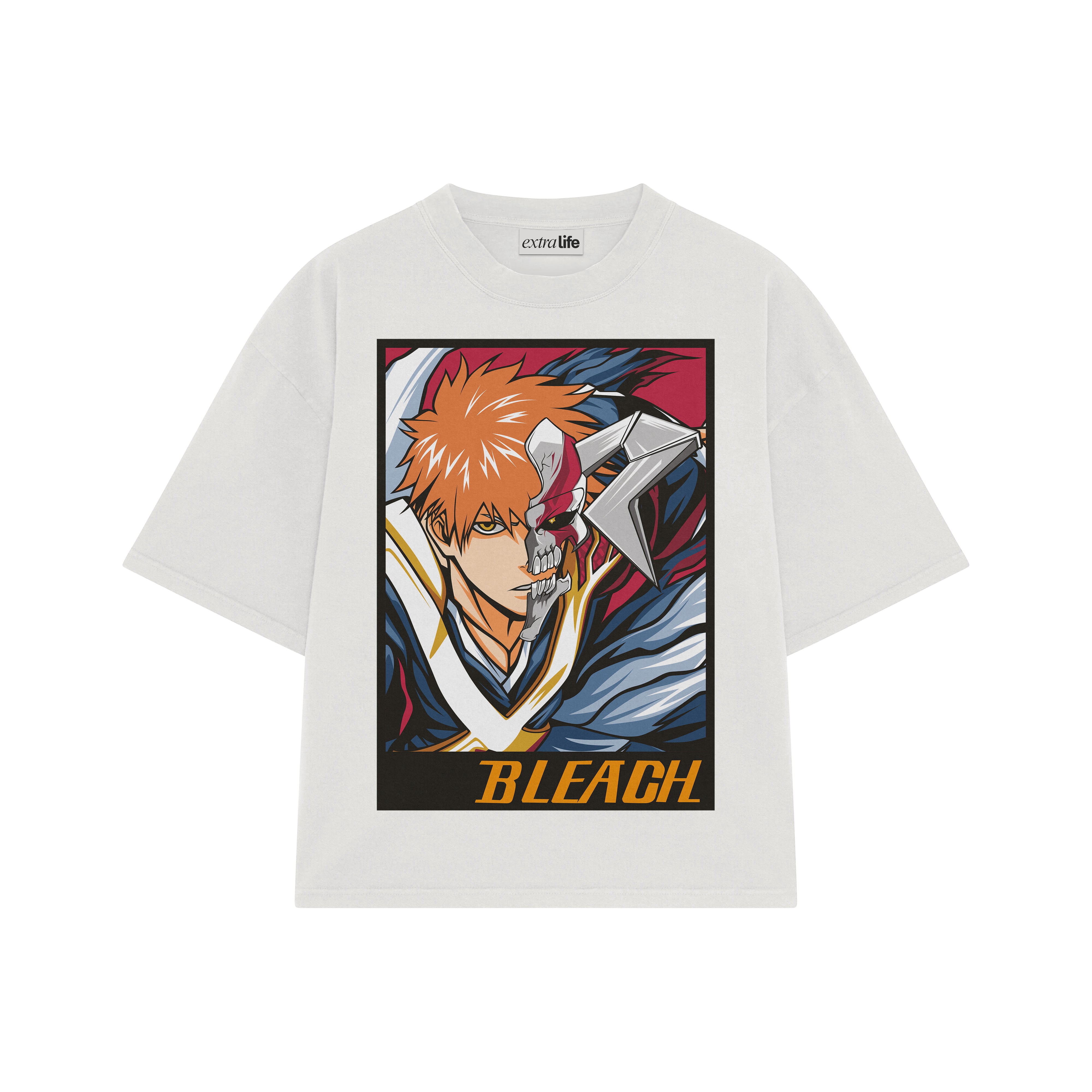 Playera streetwear premium de anime y gaming ExtraLife MX, corte boxy oversized drop shoulder heavyweight en color Deep Black y Off-White, moda urbana mexicana de culto.