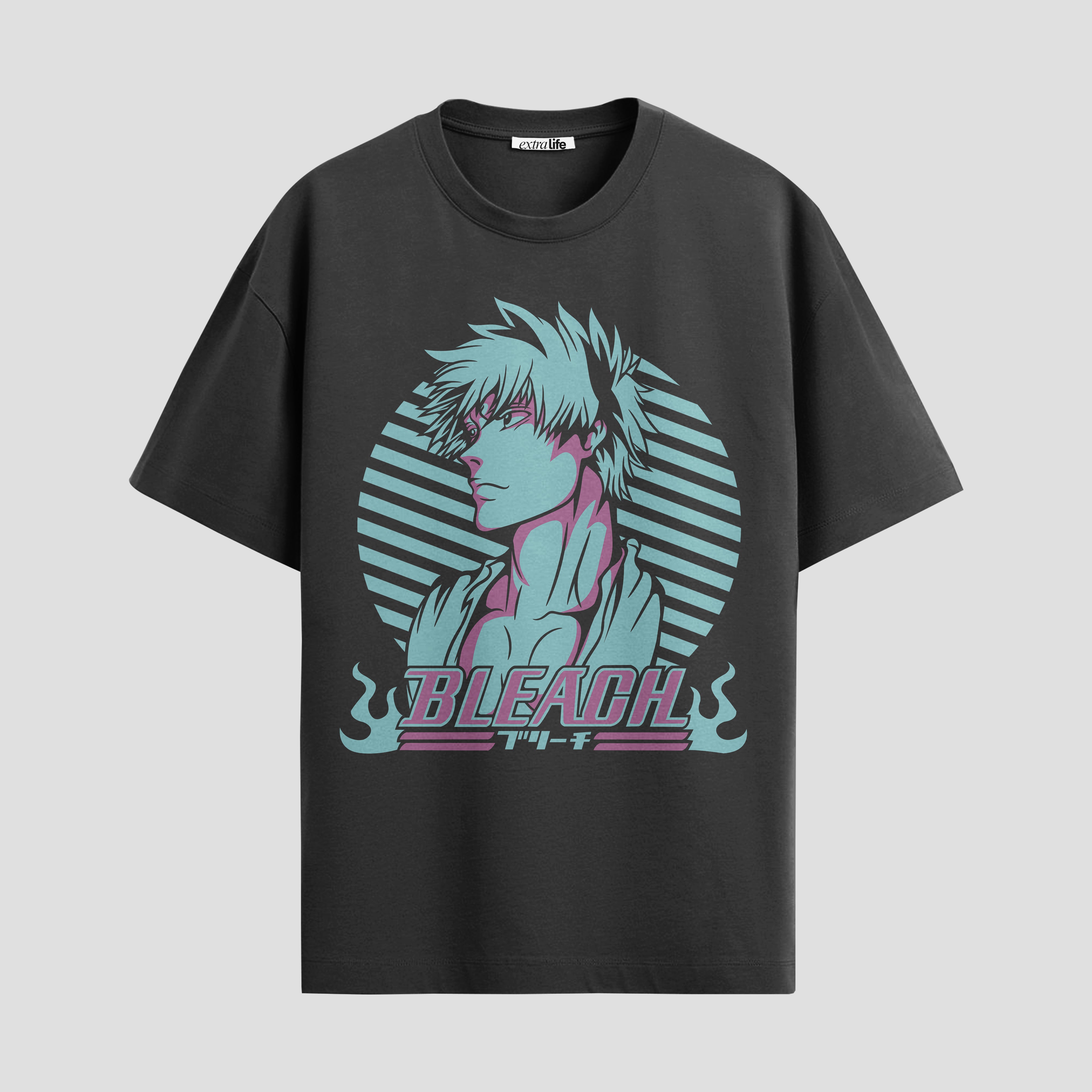 Playera urbana de anime y gaming ExtraLife MX, corte Standard Fit unisex ligero y transpirable en color Deep Black y Pure White, ropa de uso diario para gym y casual.