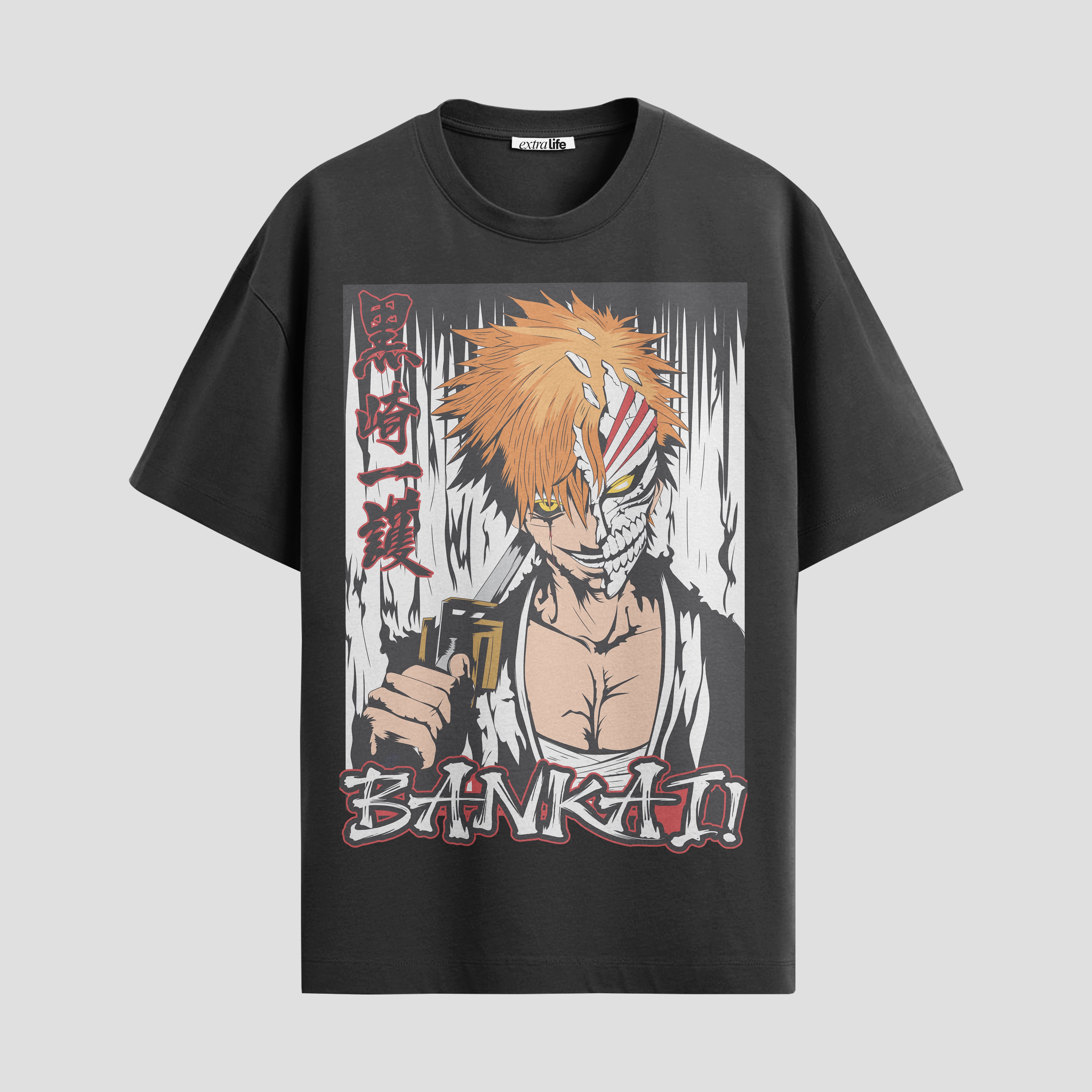 Playera urbana de anime y gaming ExtraLife MX, corte Standard Fit unisex ligero y transpirable en color Deep Black y Pure White, ropa de uso diario para gym y casual.