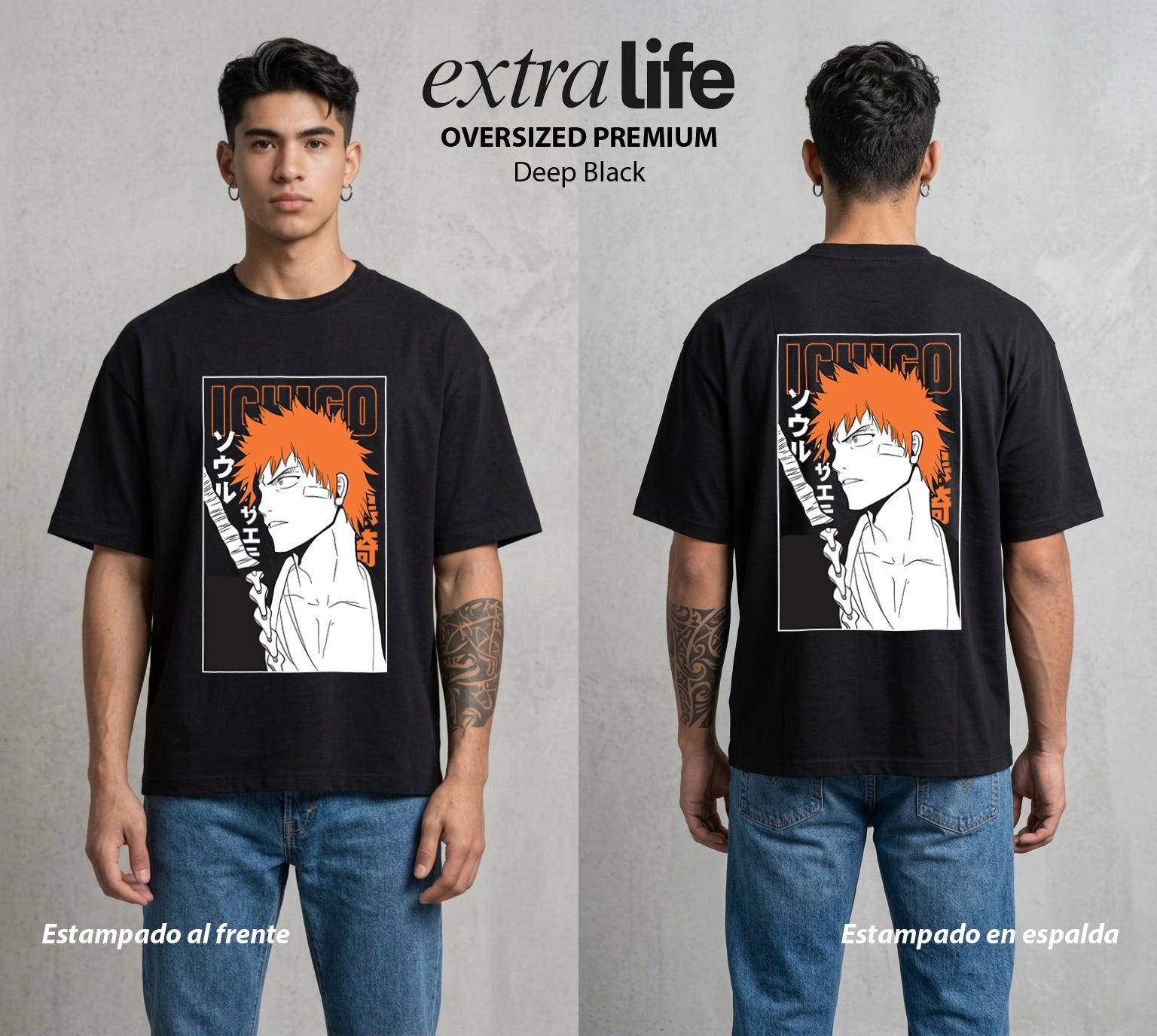 El Mundo de las Almas | El Alma Naranja #00270 - Playera Oversized Premium | Deep Black - Foto en modelo