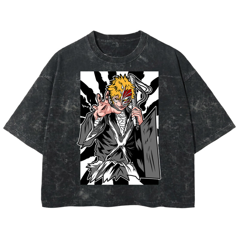 Playera streetwear premium de anime y gaming ExtraLife MX, corte boxy deluxe mineral wash heavyweight en color Acid Wash, moda urbana mexicana de culto.