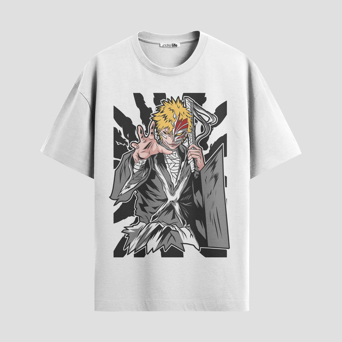 Playera urbana de anime y gaming ExtraLife MX, corte Classic Premium unisex ligero y transpirable en color Deep Black y Pure White, ropa de uso diario para gym y casual.