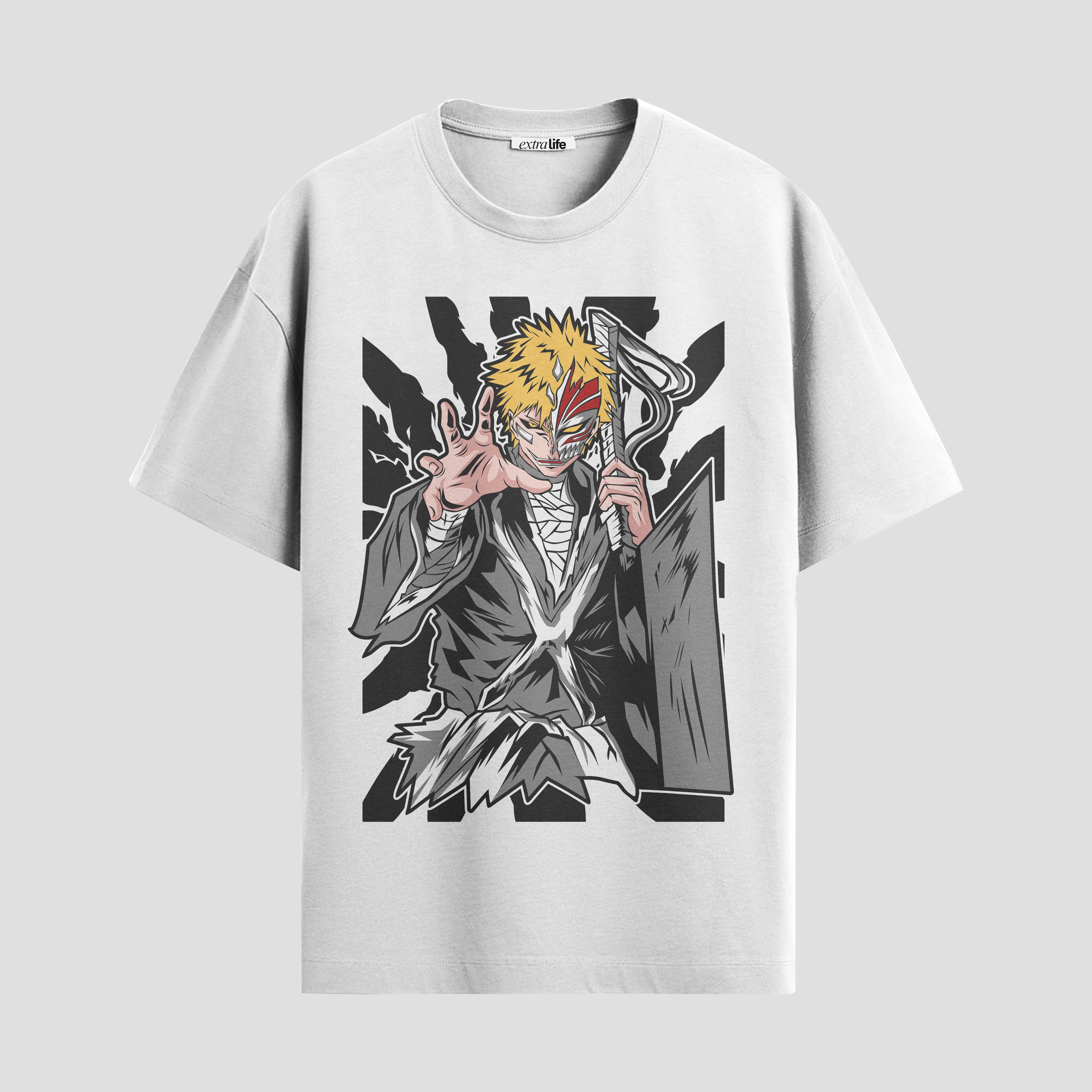 Playera urbana de anime y gaming ExtraLife MX, corte Standard Fit unisex ligero y transpirable en color Deep Black y Pure White, ropa de uso diario para gym y casual.