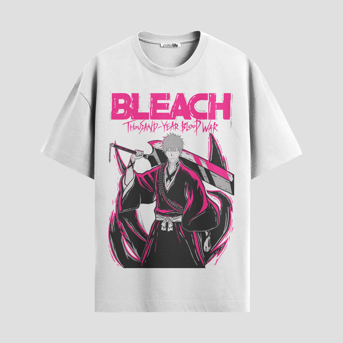 Playera urbana de anime y gaming ExtraLife MX, corte Classic Premium unisex ligero y transpirable en color Deep Black y Pure White, ropa de uso diario para gym y casual.