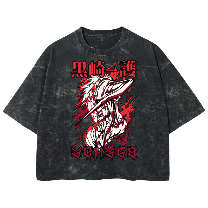 Playera streetwear premium de anime y gaming ExtraLife MX, corte boxy deluxe mineral wash heavyweight en color Acid Wash, moda urbana mexicana de culto.