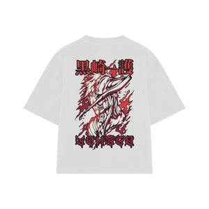 Playera streetwear premium de anime y gaming ExtraLife MX, corte boxy oversized drop shoulder heavyweight en color Deep Black y Off-White, moda urbana mexicana de culto.