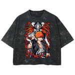 Playera streetwear premium de anime y gaming ExtraLife MX, corte boxy deluxe mineral wash heavyweight en color Acid Wash, moda urbana mexicana de culto.