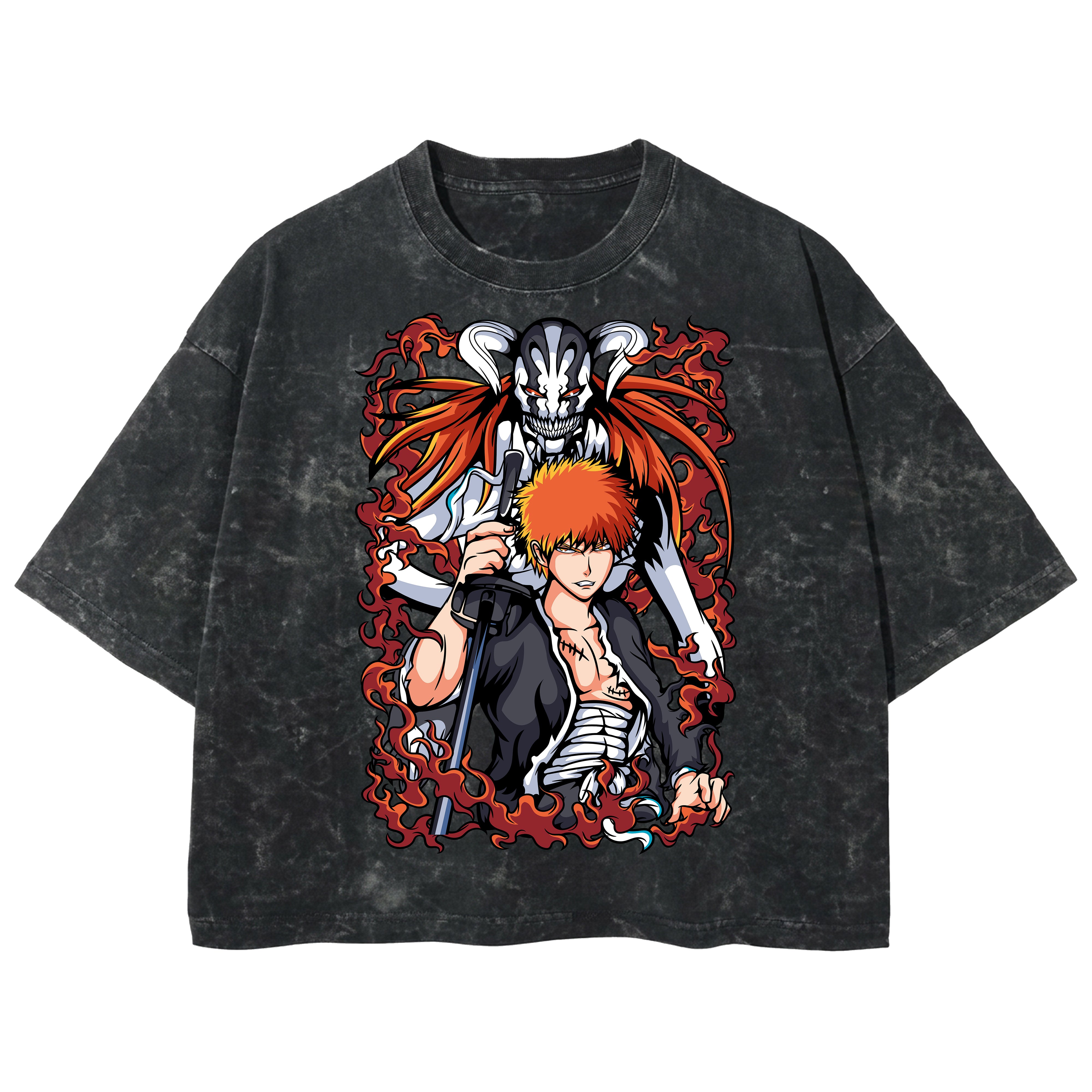 Playera streetwear premium de anime y gaming ExtraLife MX, corte boxy deluxe mineral wash heavyweight en color Acid Wash, moda urbana mexicana de culto.