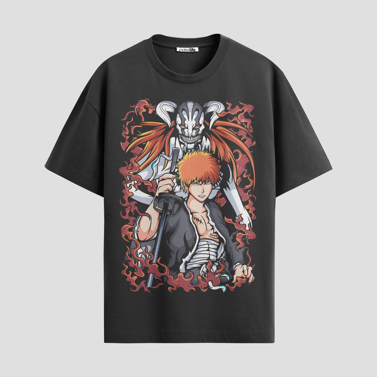 Playera urbana de anime y gaming ExtraLife MX, corte Classic Premium unisex ligero y transpirable en color Deep Black y Pure White, ropa de uso diario para gym y casual.