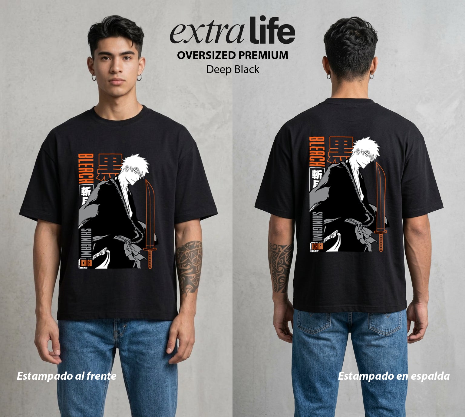 El Mundo de las Almas | El Alma Naranja #00277 - Playera Oversized Premium | Deep Black - Foto en modelo