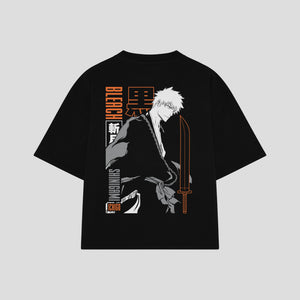 Playera streetwear premium de anime y gaming ExtraLife MX, corte boxy oversized drop shoulder heavyweight en color Deep Black y Off-White, moda urbana mexicana de culto.