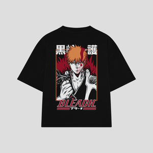 Playera streetwear premium de anime y gaming ExtraLife MX, corte boxy oversized drop shoulder heavyweight en color Deep Black y Off-White, moda urbana mexicana de culto.