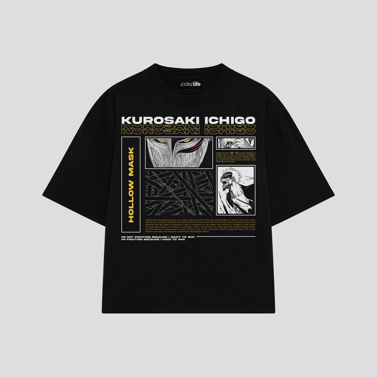 Playera streetwear premium de anime y gaming ExtraLife MX, corte oversized drop shoulder ligero y fresco en color Deep Black y Off-White, moda urbana mexicana de culto.