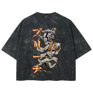 Playera streetwear premium de anime y gaming ExtraLife MX, corte boxy deluxe mineral wash heavyweight en color Acid Wash, moda urbana mexicana de culto.