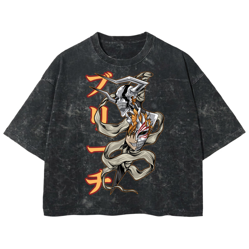 Playera streetwear premium de anime y gaming ExtraLife MX, corte boxy deluxe mineral wash heavyweight en color Acid Wash, moda urbana mexicana de culto.