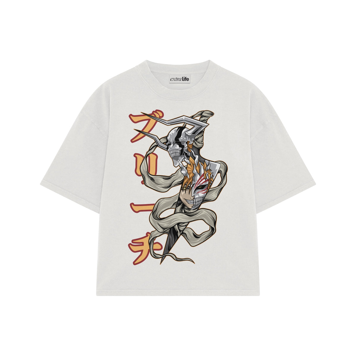 Playera streetwear premium de anime y gaming ExtraLife MX, corte oversized drop shoulder ligero y fresco en color Deep Black y Off-White, moda urbana mexicana de culto.