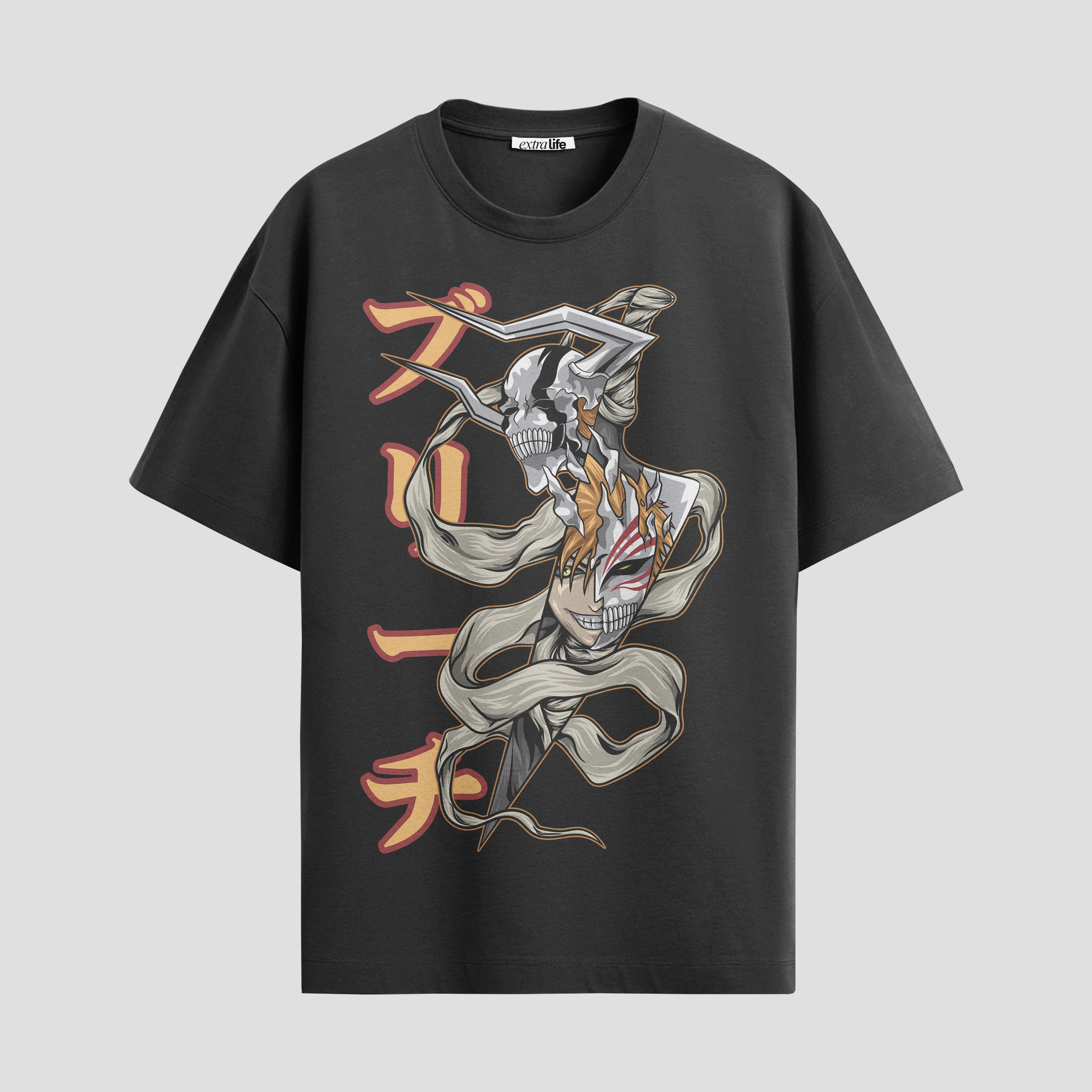 Playera urbana de anime y gaming ExtraLife MX, corte Standard Fit unisex ligero y transpirable en color Deep Black y Pure White, ropa de uso diario para gym y casual.
