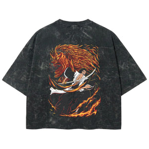 Playera streetwear premium de anime y gaming ExtraLife MX, corte boxy deluxe mineral wash heavyweight en color Acid Wash, moda urbana mexicana de culto.