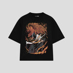 Playera streetwear premium de anime y gaming ExtraLife MX, corte boxy oversized drop shoulder heavyweight en color Deep Black y Off-White, moda urbana mexicana de culto.