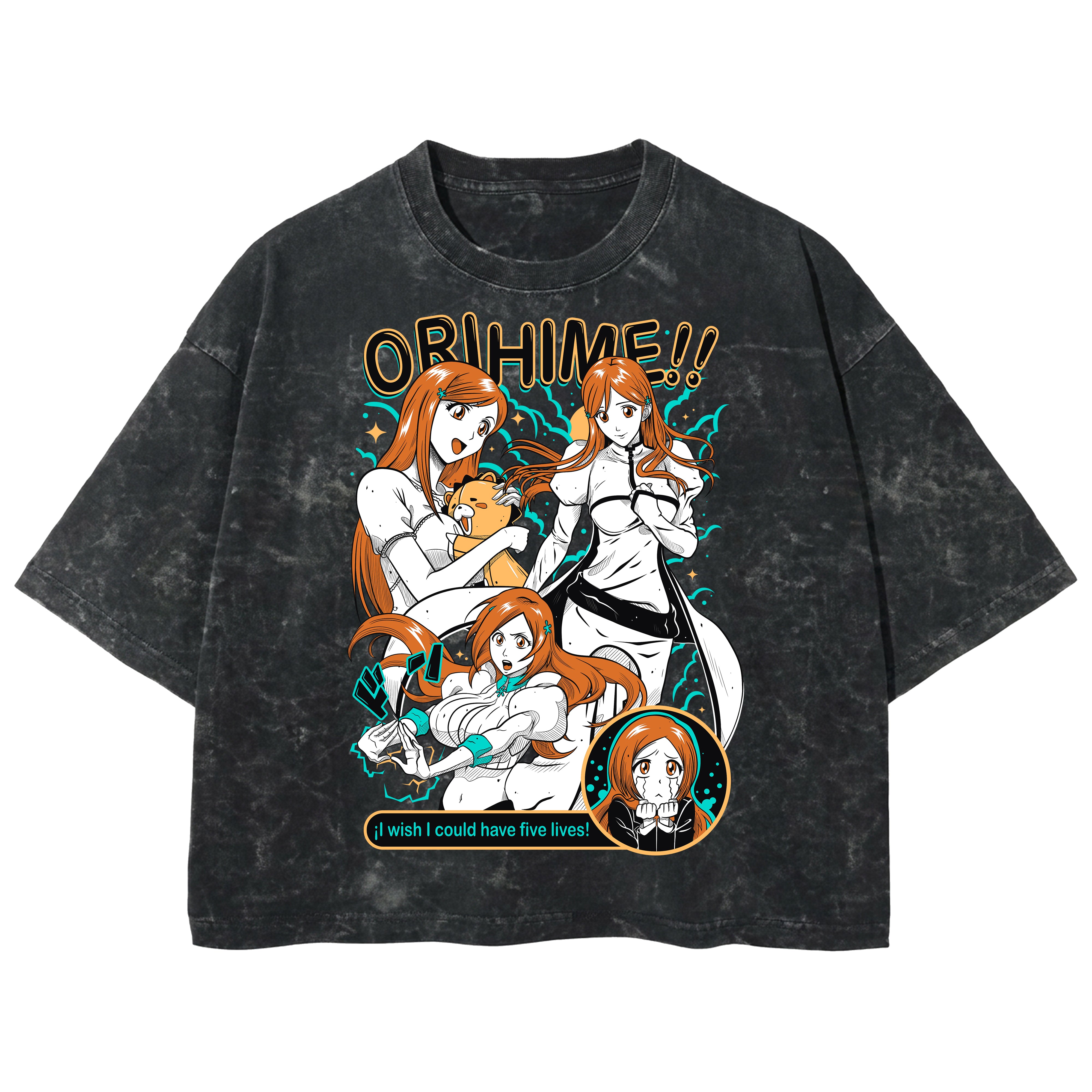 Playera streetwear premium de anime y gaming ExtraLife MX, corte boxy deluxe mineral wash heavyweight en color Acid Wash, moda urbana mexicana de culto.